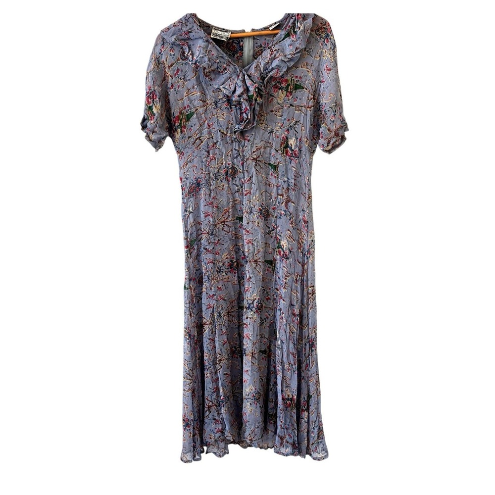 Vintage 90s New Options Kate Geddes Maxi Dress S Floral Fairy Crinkle Rayon Boho